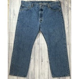 Levis 501 Men’s Blue Dark Wash Button Fly Straight Leg Jeans Size 44x30